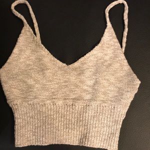 Beige sweater knit crop top